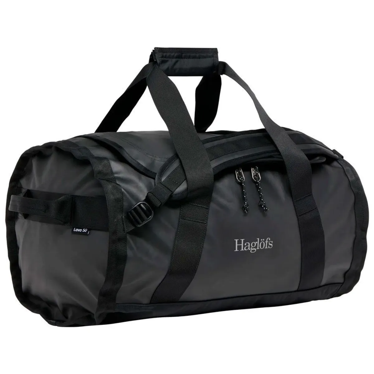Haglöfs Rejsetasker|Duffelbags-Lava 50 Duffelbag - True Black True BlackMateriale: 900D Polyester med TPE-bagside, 4200D Oxford PolyamidMål: Højde: 31 cm Dybde: 35 cm Bredde: 53 cmVægt: Ca. 1030 gram (50 Liter)En driftsikker rejsetaske plads til alt dit udstyr. Lava er fremstillet rundt om et stort hovedrum med en indvendig, dokumentlomme med lynlås, og et andet rum med lynlås, hvilket kan fordobles som en lomme til at lægge tasken i. Behagelige, justerbare skulderremme, bærehåndtag og løftehåndtag lader dig bære den præcis, hvor du vil.Specifikationer:- Rummeligt hovedrum- Forstærket dobbelt lag i bunden- Forstærkede hjørner- Bærehåndtag- Indvendig lynlåslomme til dokumenter- Aftagelige, justerbare skulderremmene- Indvendigt, lynlåsrum tillader dig at opdele ekstra udstyr eller tøj og kan også deles som opbevaringslommeDetaljer