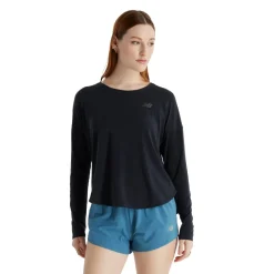 New Balance Løbetøj|Træningstøj-Drapey Jersey Long Sleeve T-Shirt Dame  Black
