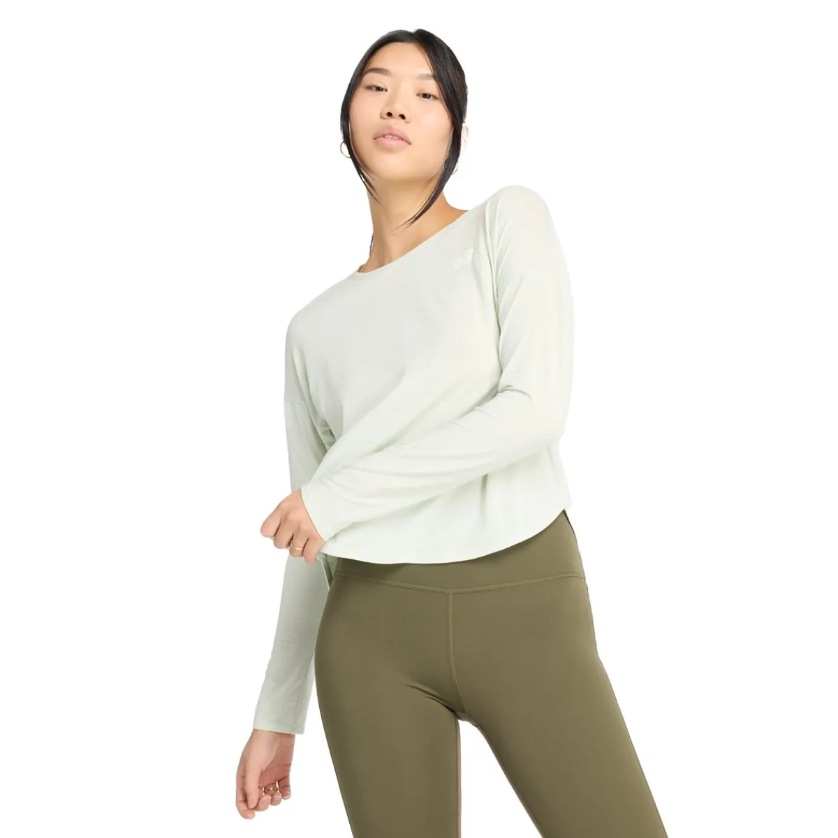 New Balance Løbetøj|Træningstøj-Drapey Jersey Long Sleeve T-Shirt Dame Natural Mint
