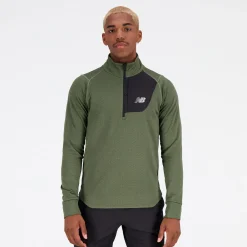 New Balance Løbetøj|Træningstøj-Heat Grid Half Zip Herre  Deep Olive Green Heather