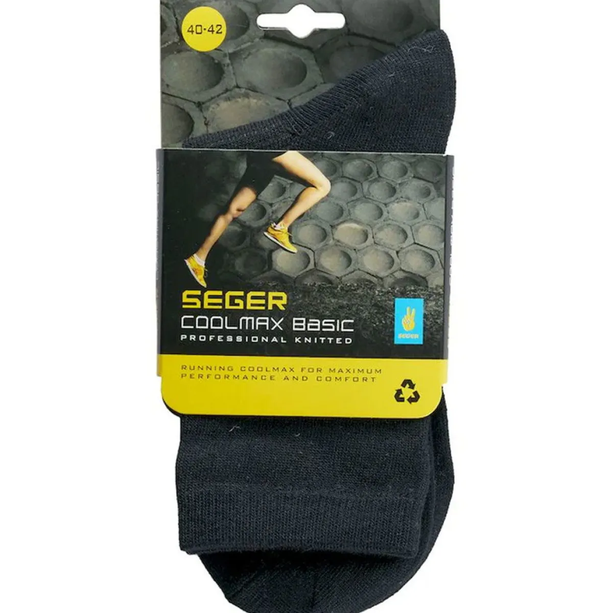 Seger Beklædning|Træningstøj-Coolmax Basic SortMateriale: 30% Coolmax, 30% Bomuld, 30% Polyester, 10% Elastan Specifikationer:- Fremstillet med elastan og med et strikmønster, der gør at strømpern sætter rigtig fint rundt om foden- Coolmax, der giver bedre svedtransport- Velegnet til gåture eller som funktionel hverdagsstrømpe Detaljer