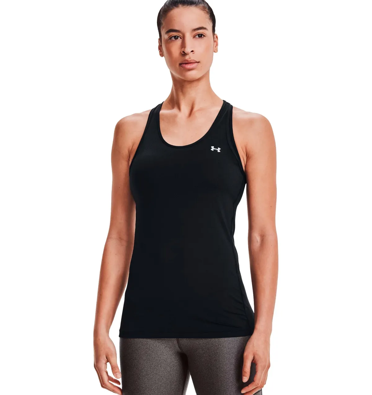 Under Armour Løbetøj|Træningstøj-HeatGear™ Racer Tank top Dame Black / Metallic Silver