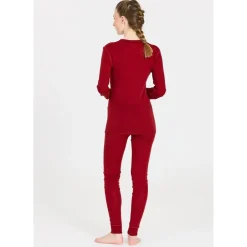 Whistler Skitøj|Vintertøj-Cerro Merinould Skiundertøjssæt Dame, sun-dried tomato 4260 Sun-dried TomatoMateriale: 85% Merinould 15% Lyocell (silkeagtigt mod huden) Funktionelt undertøj med merinould har den egenskab at holde kropstemperaturen stabil i al slags vejr. Velegnet til mange former for udendørs aktiviteter. Eller indendørs, hvis der skal spares lidt på varmeregningen.Fakta:- 85% af produktet indeholder super blødt